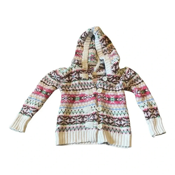 Genuine Kids Girls Multicolored Fair Isle Oshkosh Hooded Knit Cardigan S… - Picture 2 of 5